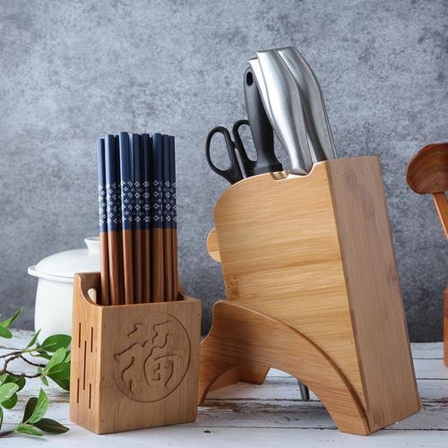 楠竹菜刀架放刀具架子厨房用品多功能收纳架实木刀座筷子笼置物架